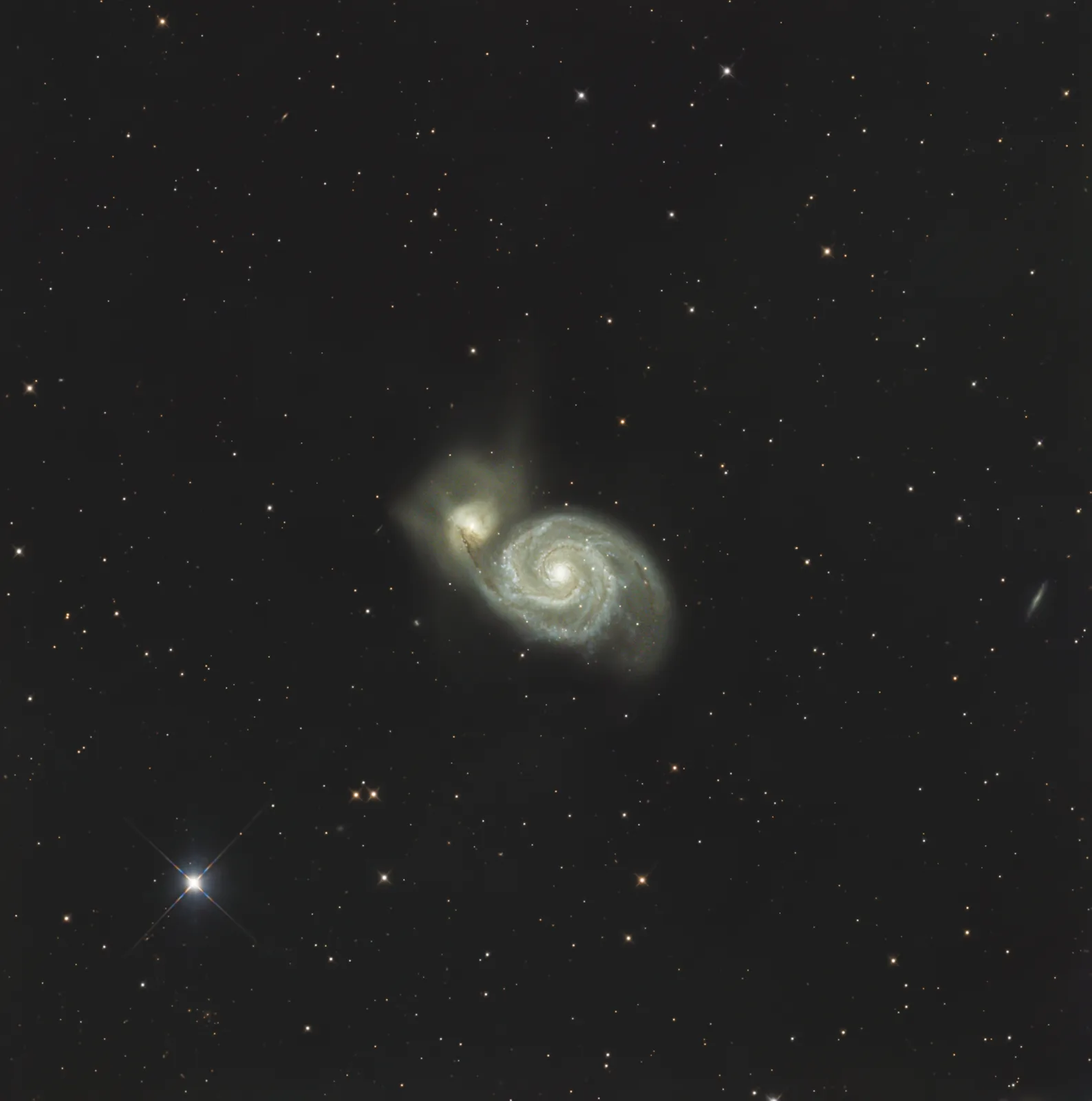 M51, Whirlpool Galaxy, a spiral galaxy + companion in Canes Venatici