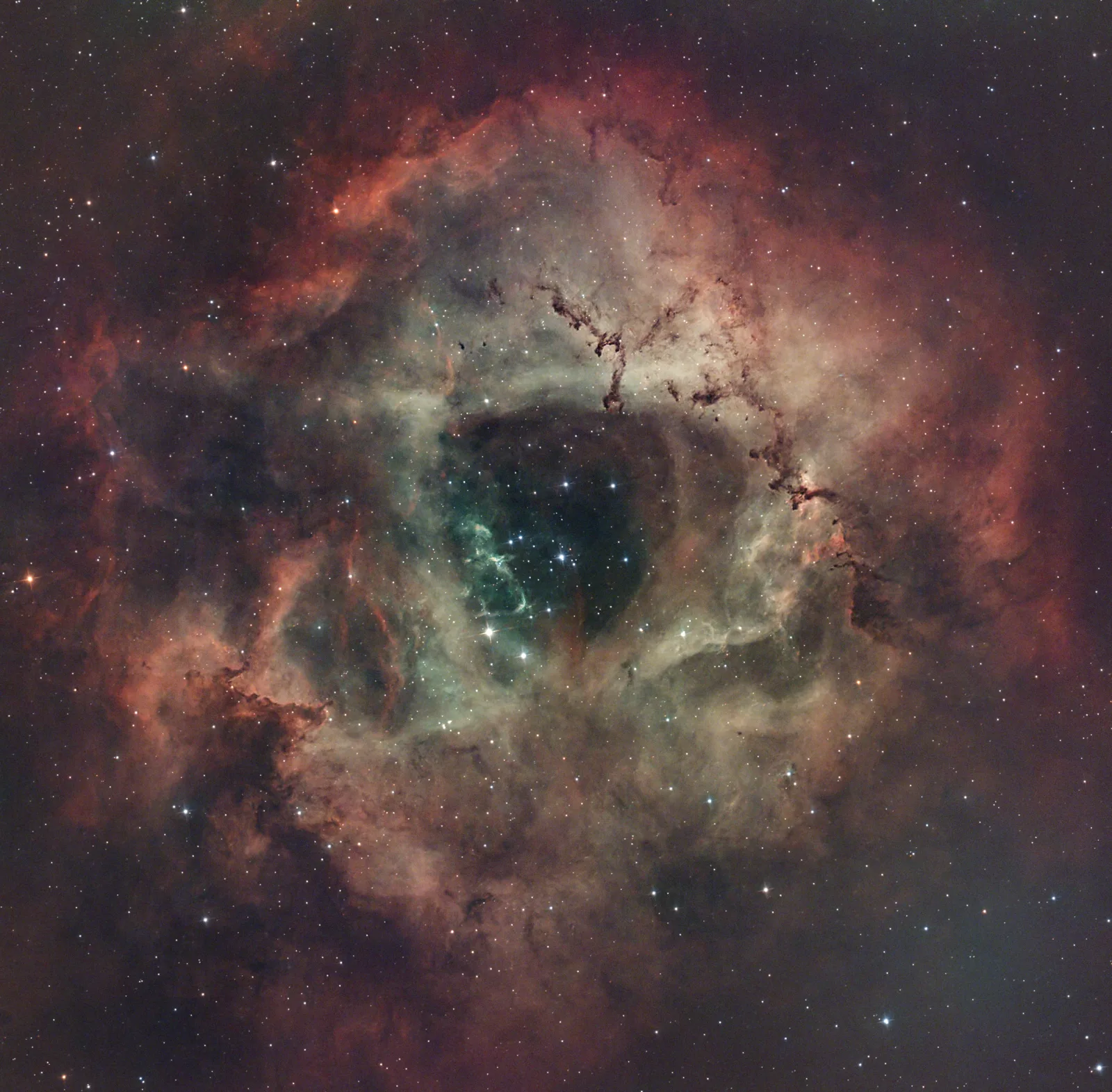NGC 2237, Rosette Nebula, a emission nebula + open cluster in Monoceros