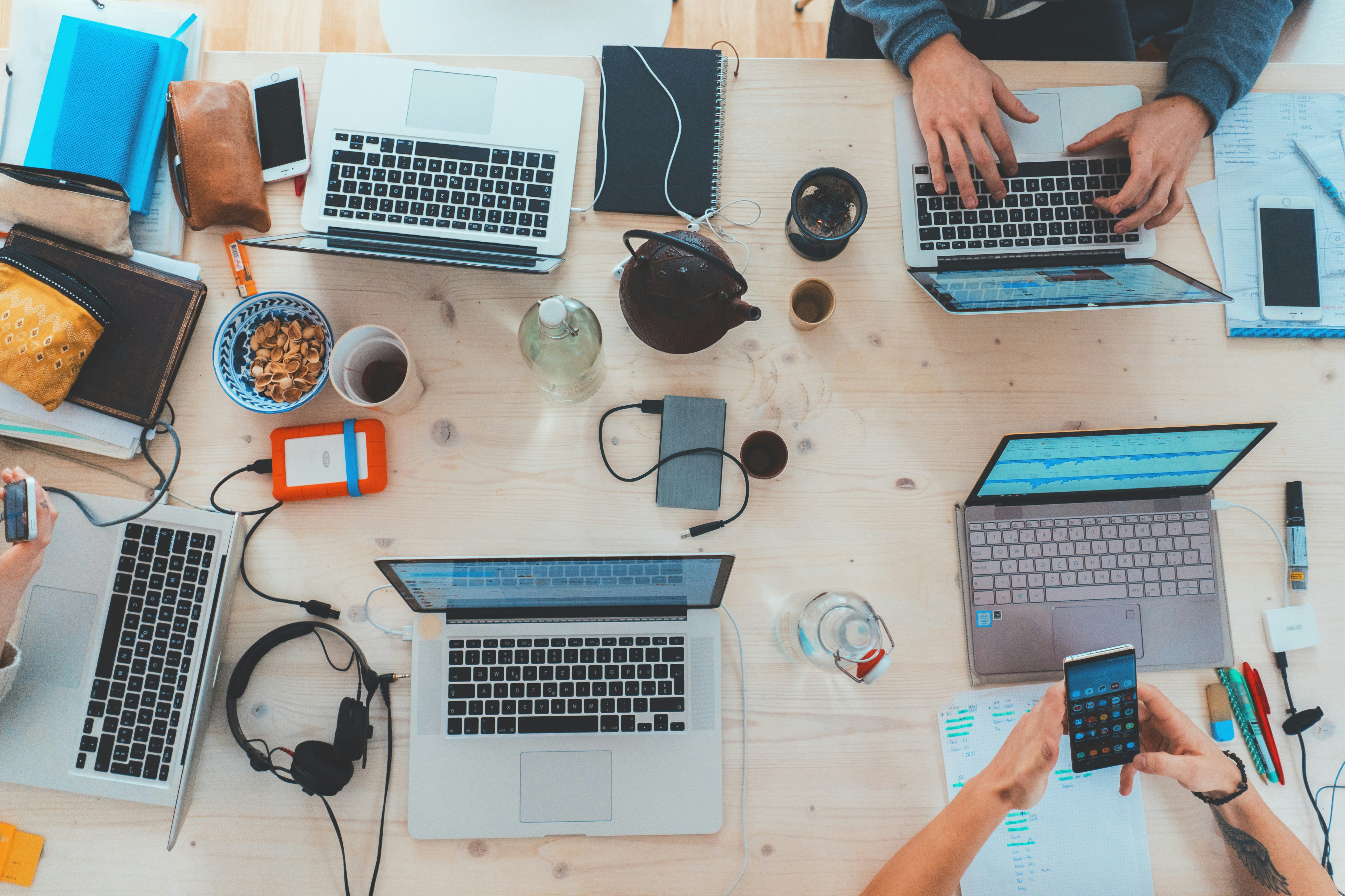 people working at a table